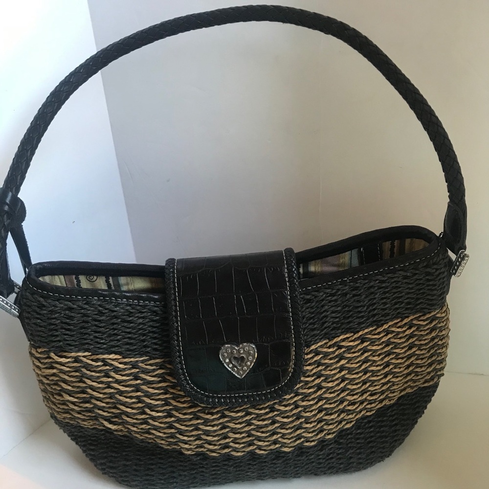 Brighton straw handbag pockets magnetic snap